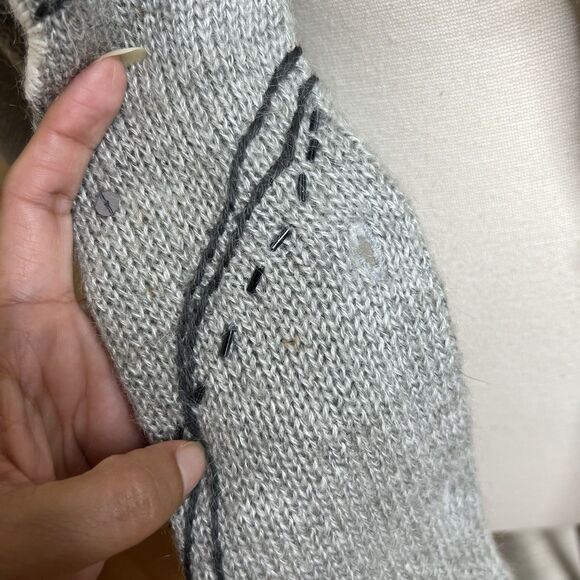 Vintage Cardigan Womens Large Gray Ramie Mohair Floral Embroidered Button Down - Picture 5 of 9